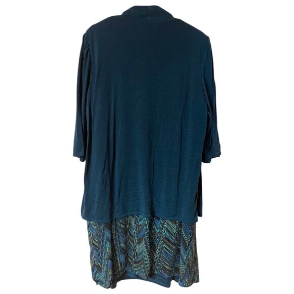 Peacock Chevron Pattern Sleeveless Dress With 3/4 Sleeve Open Front Cardigan 2X - Picture 3 of 10